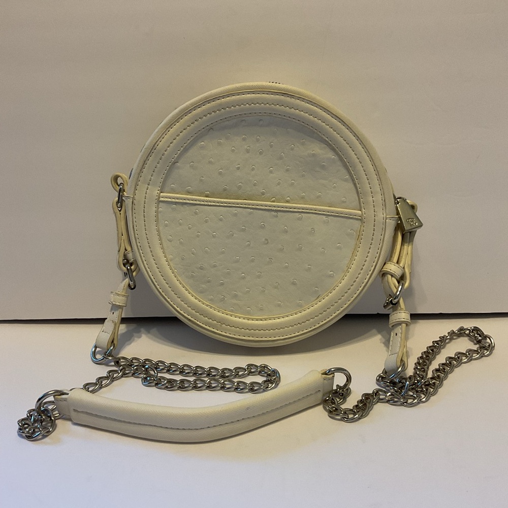 Snob Essentials Vegan Round Crossbody Bag Embossed & Silver Tone Chain Strap